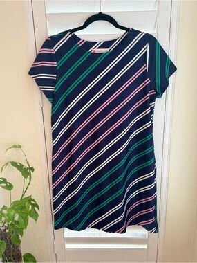 Jude Connally Navy Multi Stripe Jude Cloth Shift Dress Size S EUC